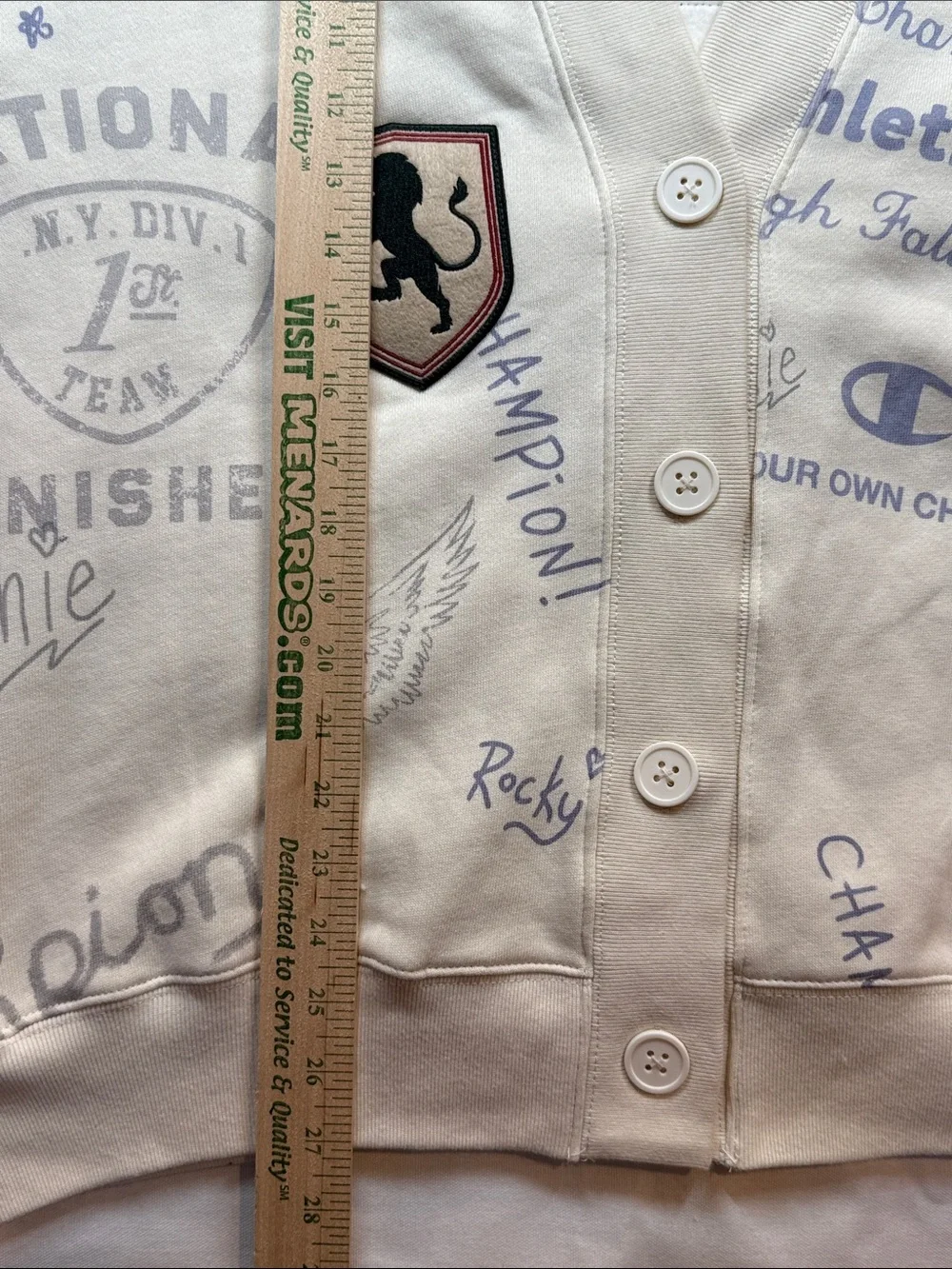 Champion AOP Graphic Cardigan Button Fleece Retro Cream Large L